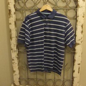 IZOD MENS BLUE STRIPED POLO SHIRT-MEDIUM